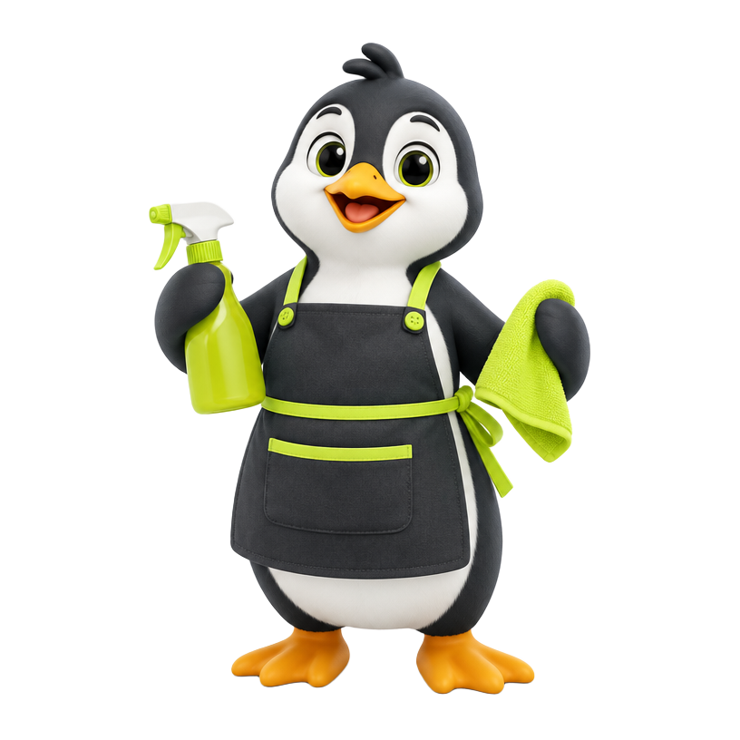 Original penguin cleaner mascot for cleaning businesses website design