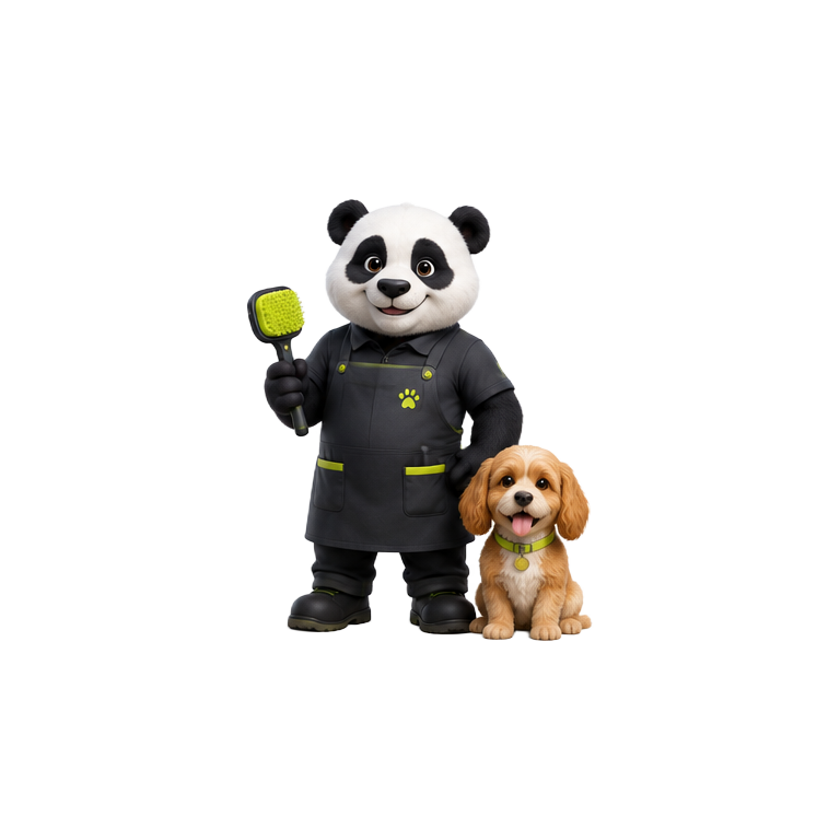 Original panda dog groomer mascot for dog groomers website design