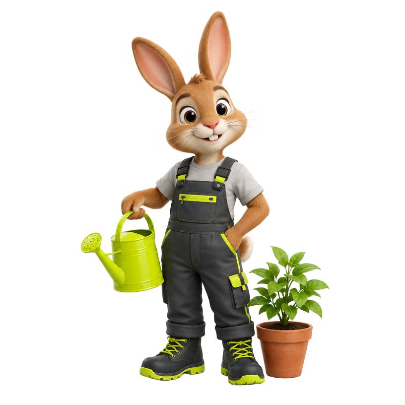 Original rabbit gardener mascot for gardeners & landscapers website design