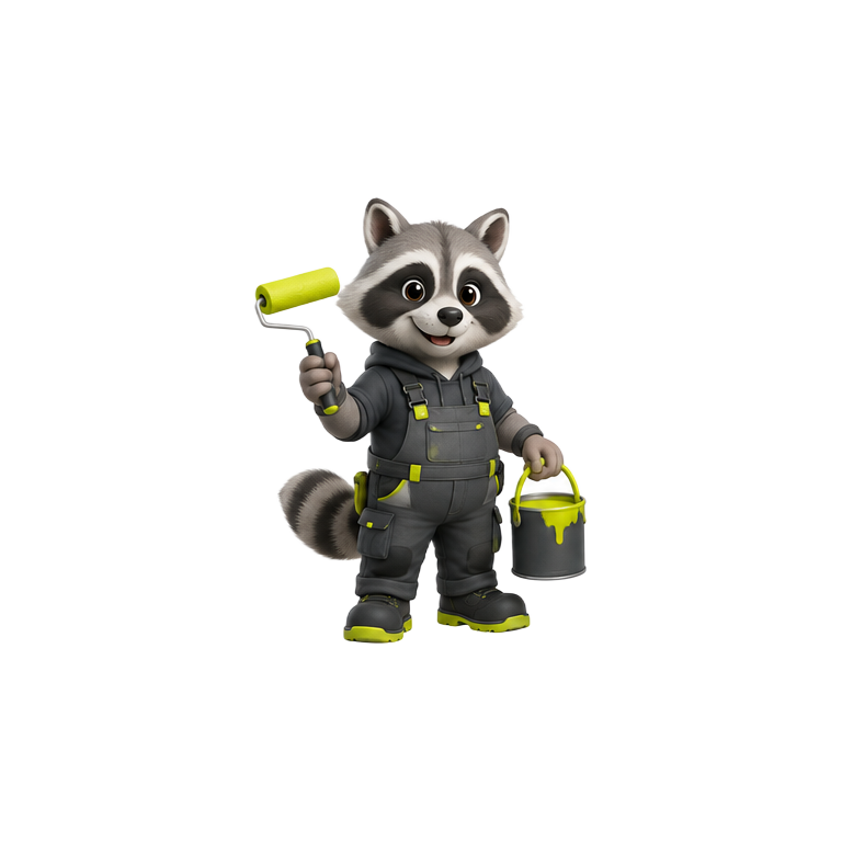 Original raccoon painter and decorator mascot for painters & decorators website design