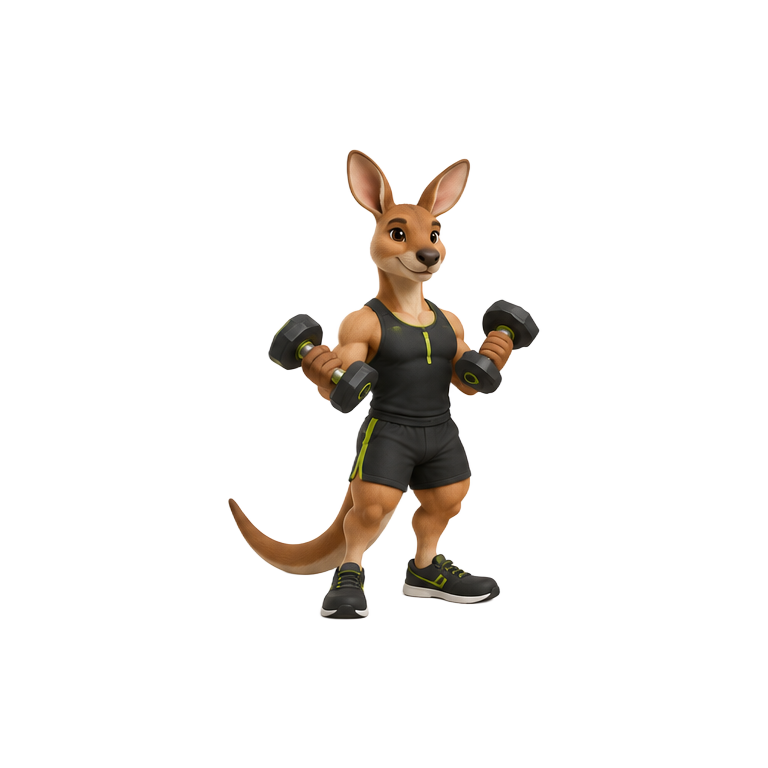 Original kangaroo personal trainer mascot for personal trainers website design