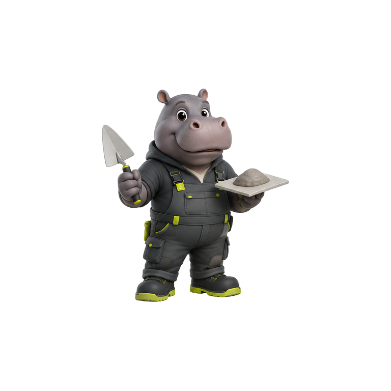 Original hippo plasterer mascot for plasterers website design